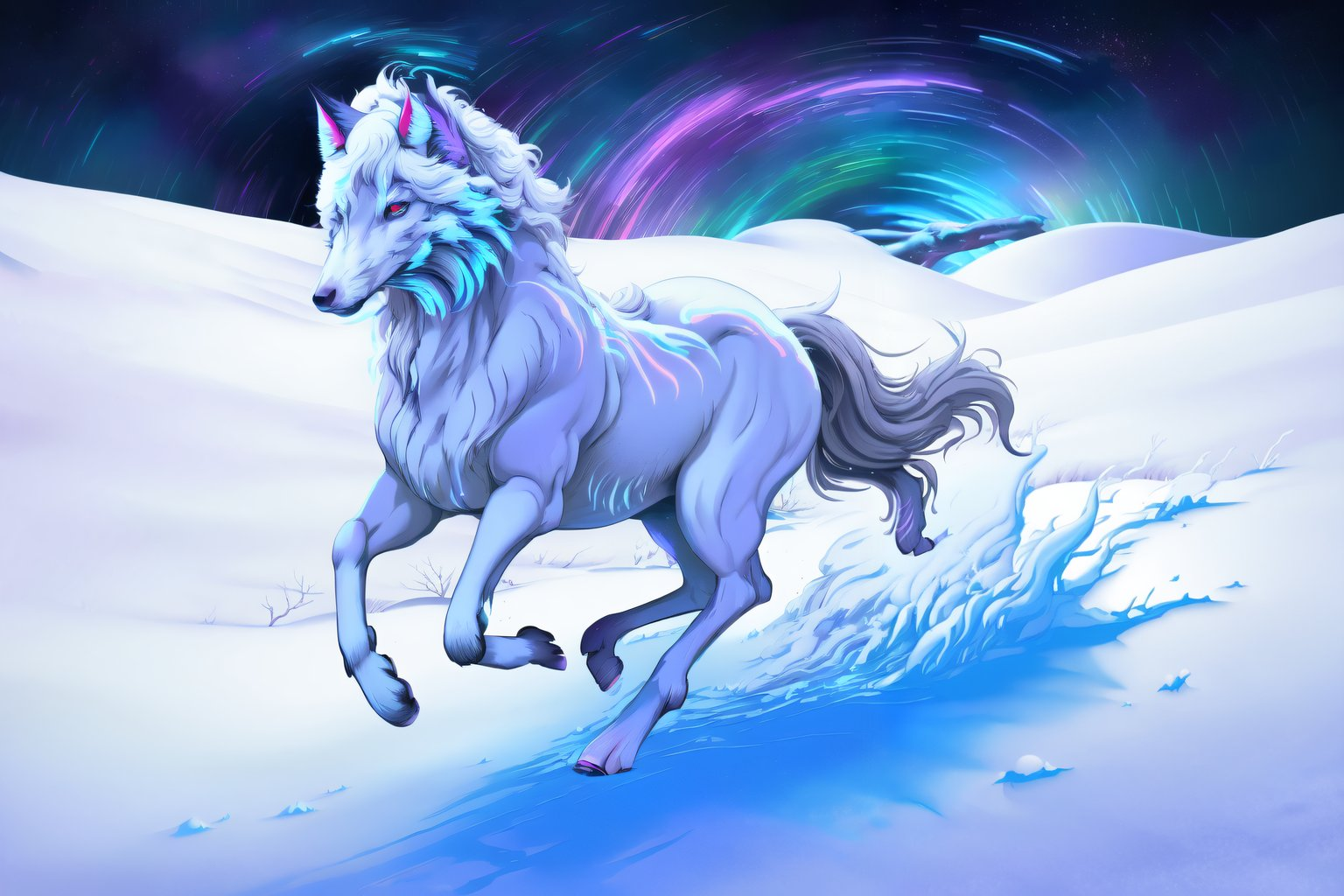 2356136991-650148439-mystical fluffy white majestic [horse_fox_0.5] running sideways in wild deep snow in night, light trails, sinking 4legs, glowing.png